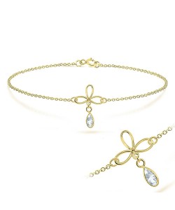 Flower and CZ Teardrop Shape Bracelet BRS-219-GP